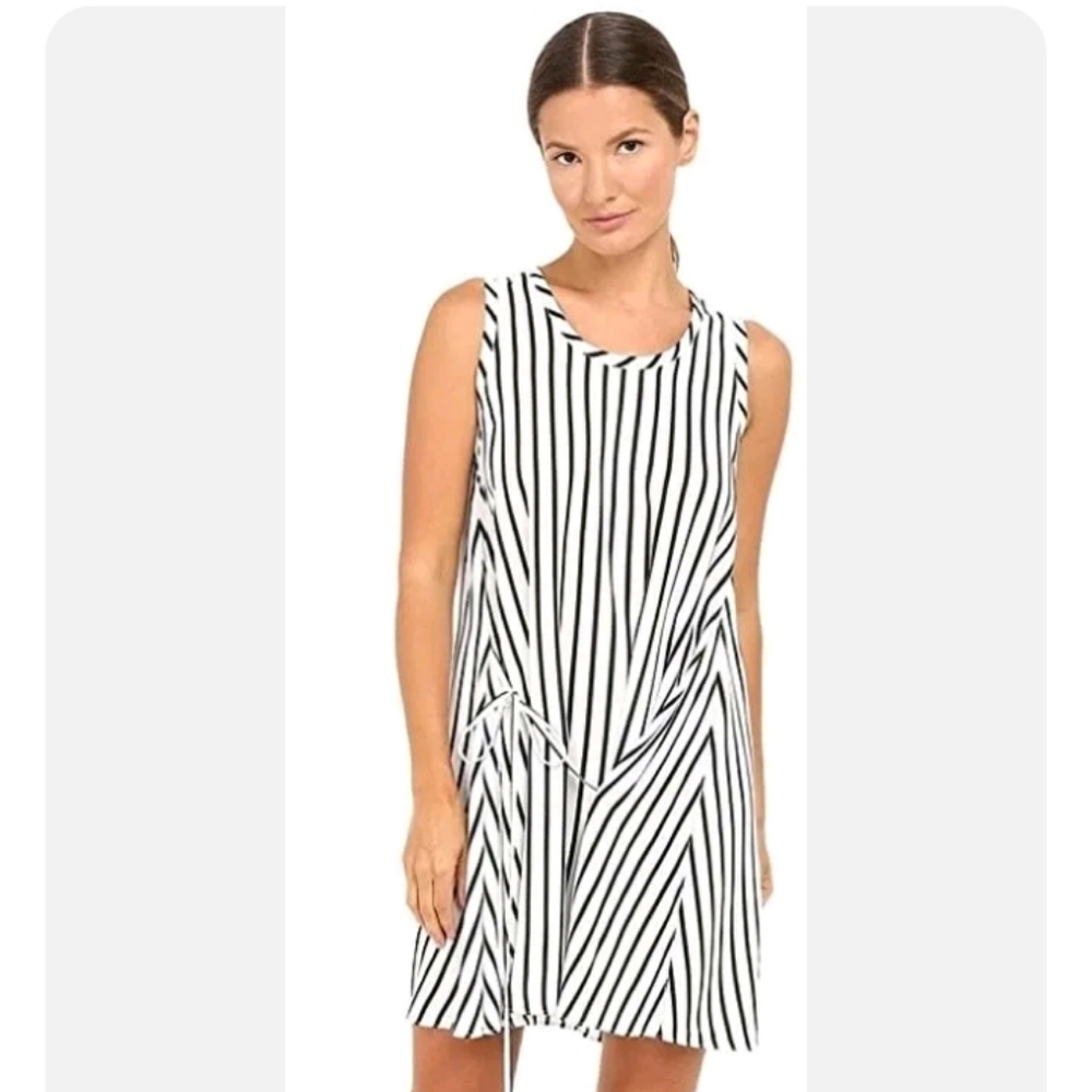 McQ Women Sleeveless Dress White/Black Stripe Size 36 IT
